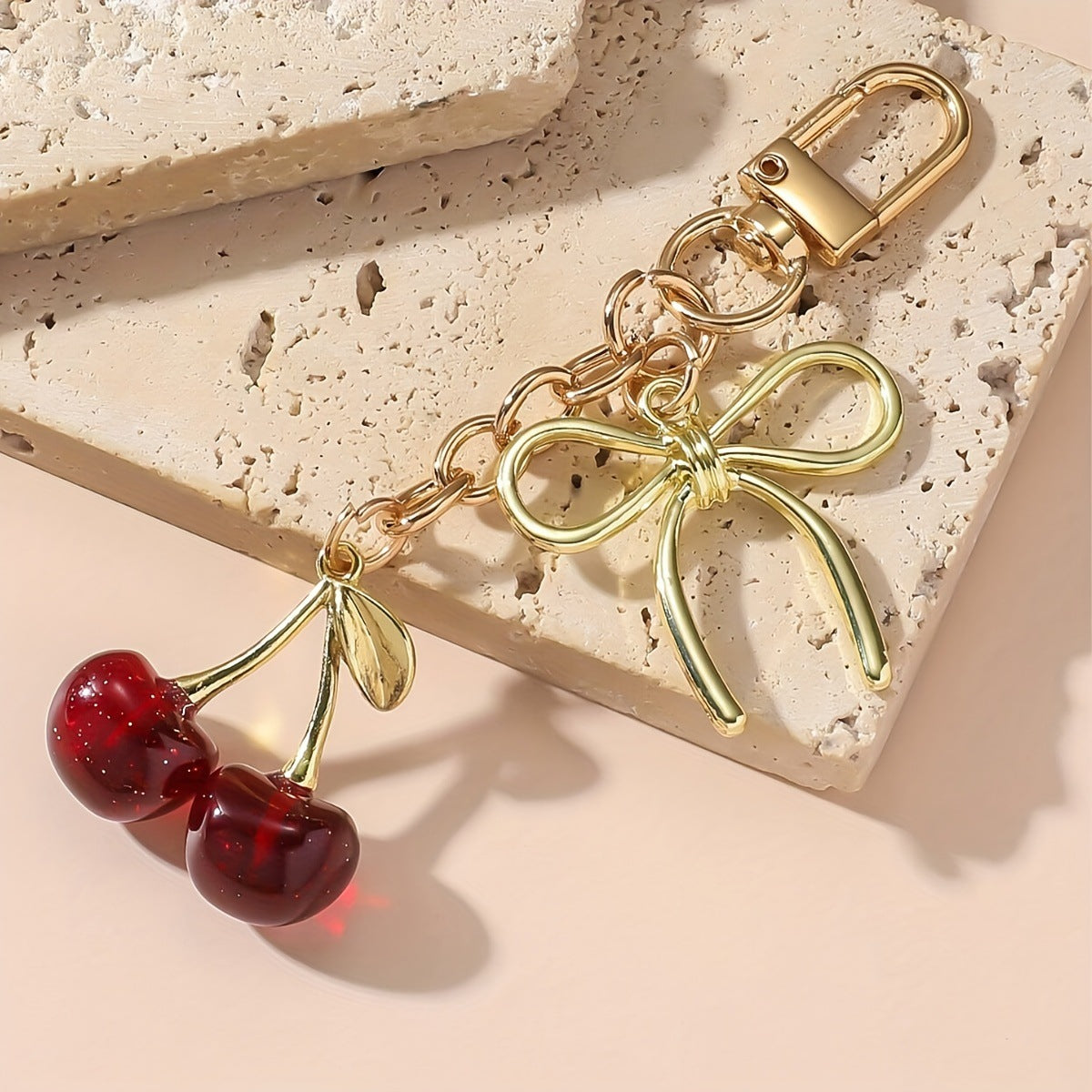 Wholesale Simulation crystal cherry bow keychain